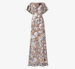 Adrianna Papell Foil Floral-Print Velvet Long Gown In Taupe -Adrianna Papell Shop AP1E210012 AA254 Regular Flat