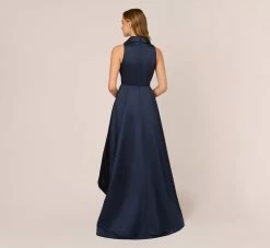Adrianna Papell Mikado High/Low Midi-Length Tuxedo Gown In Midnight -Adrianna Papell Shop AP1E210089 AB411 Regular Back