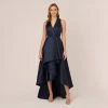 Adrianna Papell Mikado High/Low Midi-Length Tuxedo Gown In Midnight