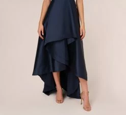 Adrianna Papell Mikado High/Low Midi-Length Tuxedo Gown In Midnight -Adrianna Papell Shop AP1E210089 AB411 Regular Lifestyle