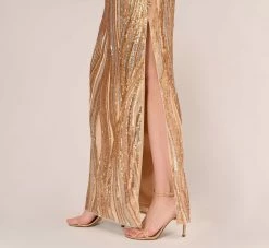 Adrianna Papell One Shoulder Abstract Sequin Gown In Champagne Gold Multi -Adrianna Papell Shop AP1E210092 AR298 Regular Lifestyle