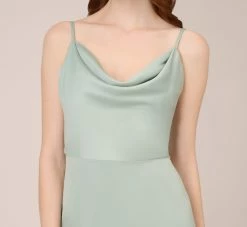 Adrianna Papell Satin Midi-Length Fit-And-Flare Cocktail Dress With Cowl Neck In Willow -Adrianna Papell Shop AP1E210107 AC057 Regular Detail