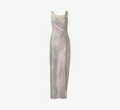 Adrianna Papell Foiled Stretch Jersey Long Column Gown In Light Gold 9 Adrianna Papell Foiled Stretch Jersey Long Column Gown In Light Gold -Adrianna Papell Shop AP1E210108 AA267 Regular Flat