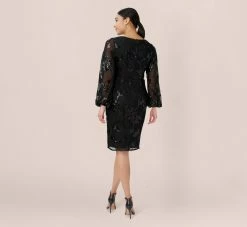 Adrianna Papell Beaded Short Sheath Cocktail Dress In Black -Adrianna Papell Shop AP1E210109 AA002 Regular Back