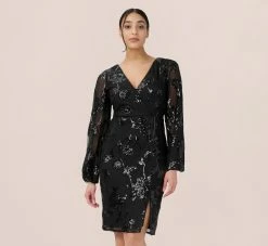 Adrianna Papell Beaded Short Sheath Cocktail Dress In Black