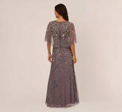 Adrianna Papell Sequin Beaded Gown With Sheer Cape Sleeves In Moonscape -Adrianna Papell Shop AP1E210128 AD542 Regular Back
