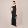 Adrianna Papell Satin Crepe One-Shoulder Long Gown In Black
