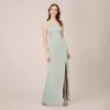 Adrianna Papell Satin Crepe One-Shoulder Long Gown In Willow