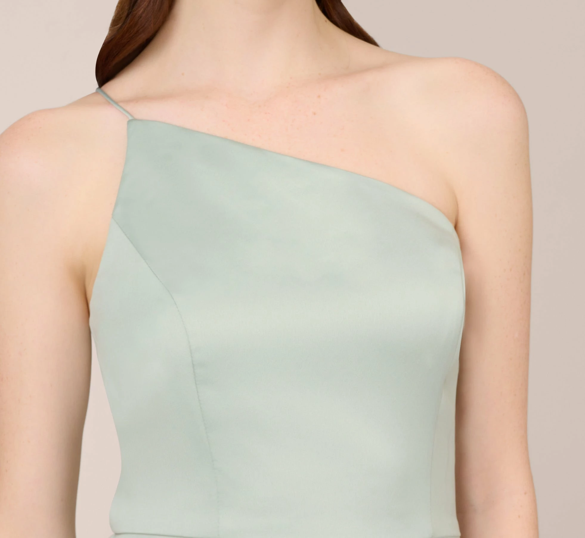 Adrianna Papell Satin Crepe One-Shoulder Long Gown In Willow 2 Adrianna Papell Satin Crepe One-Shoulder Long Gown In Willow - Image 2