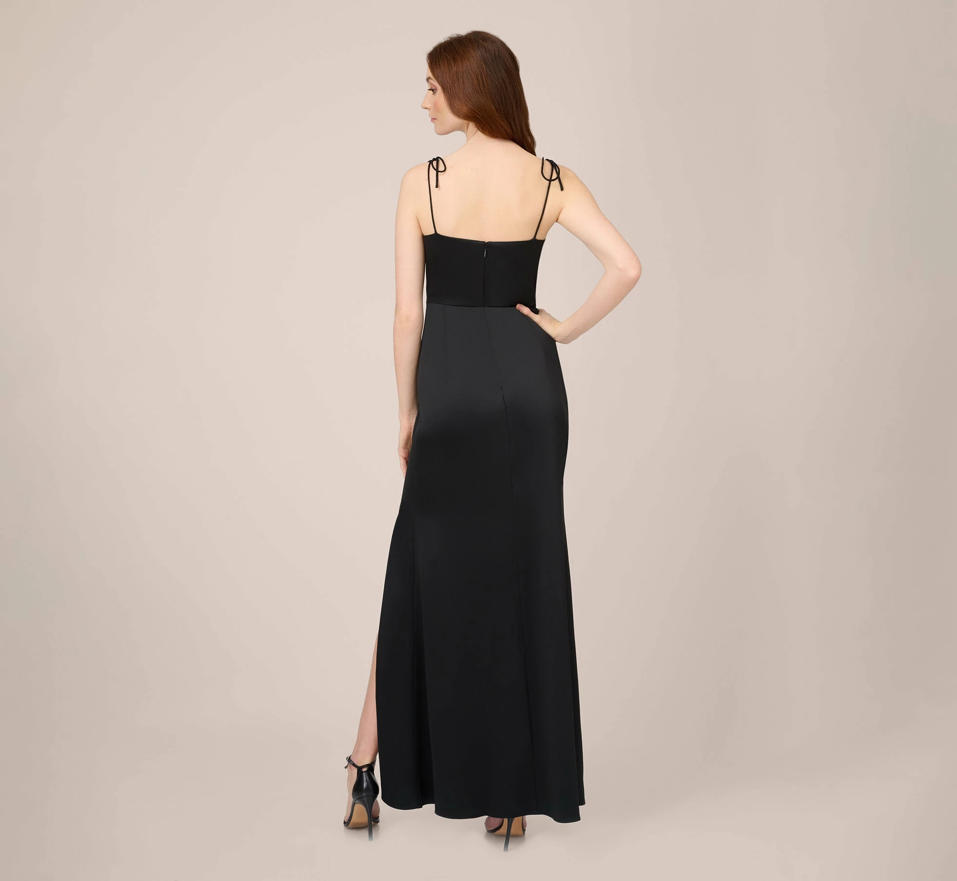 Adrianna Papell Satin Crepe Long Gown In Black 3 Adrianna Papell Satin Crepe Long Gown In Black - Image 3