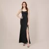Adrianna Papell Satin Crepe Long Gown In Black