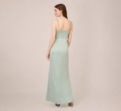 Adrianna Papell Satin Crepe Long Gown In Willow -Adrianna Papell Shop AP1E210154 AC057 Regular Back