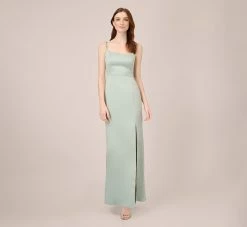 Adrianna Papell Satin Crepe Long Gown In Willow
