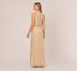 Adrianna Papell Hand-Beaded Halter Blouson Long Gown In Nude 9 Adrianna Papell Hand-Beaded Halter Blouson Long Gown In Nude -Adrianna Papell Shop AP1E210156 AB267 Regular Back 7bea590b 000e 4840 af77 343681f910d4
