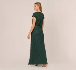 Adrianna Papell Hand-Beaded Blouson Long Gown In Dusty Emerald -Adrianna Papell Shop AP1E210157 AA302 Regular Back