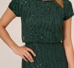 Adrianna Papell Hand-Beaded Blouson Long Gown In Dusty Emerald -Adrianna Papell Shop AP1E210157 AA302 Regular Lifestyle