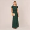 Adrianna Papell Hand-Beaded Blouson Long Gown In Dusty Emerald
