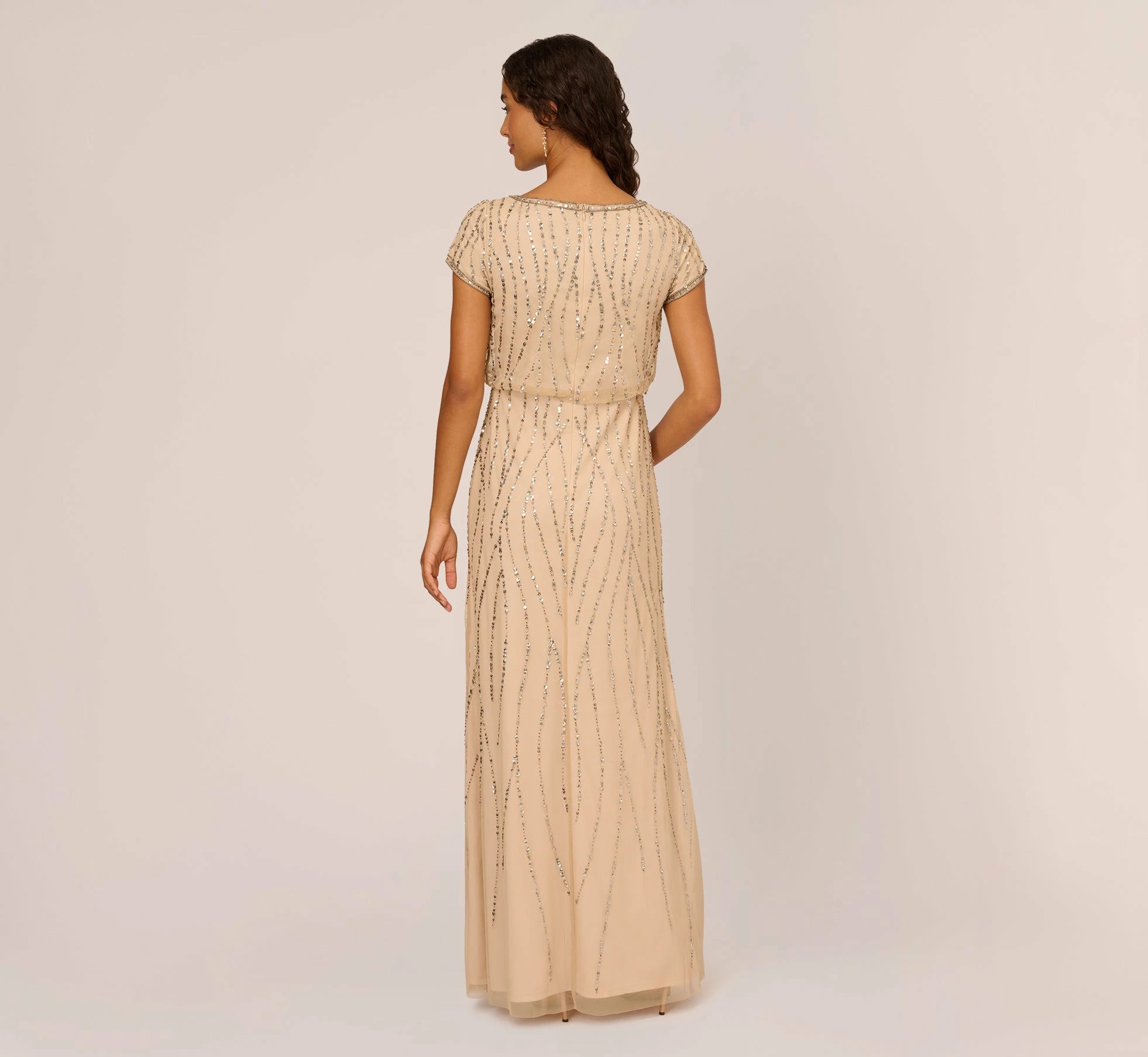 Adrianna Papell Hand-Beaded Blouson Long Gown In Nude 4 Adrianna Papell Hand-Beaded Blouson Long Gown In Nude - Image 4