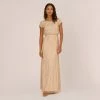 Adrianna Papell Hand-Beaded Blouson Long Gown In Nude