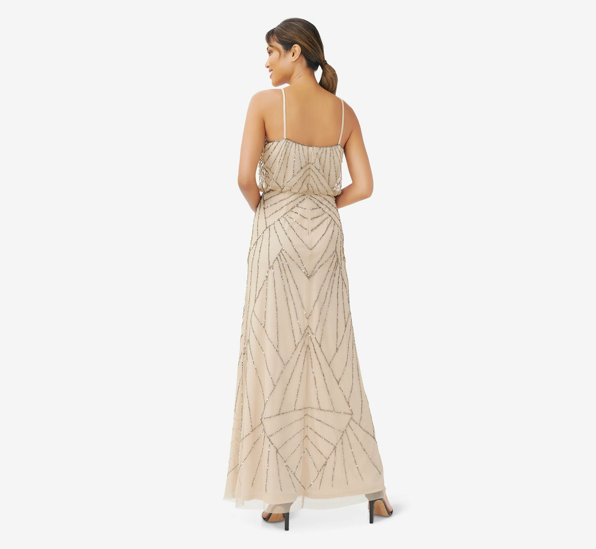 Adrianna Papell Hand-Beaded Blouson Long Sleeveless Gown In Nude 2 Adrianna Papell Hand-Beaded Blouson Long Sleeveless Gown In Nude - Image 2