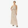 Adrianna Papell Hand-Beaded Blouson Long Sleeveless Gown In Nude