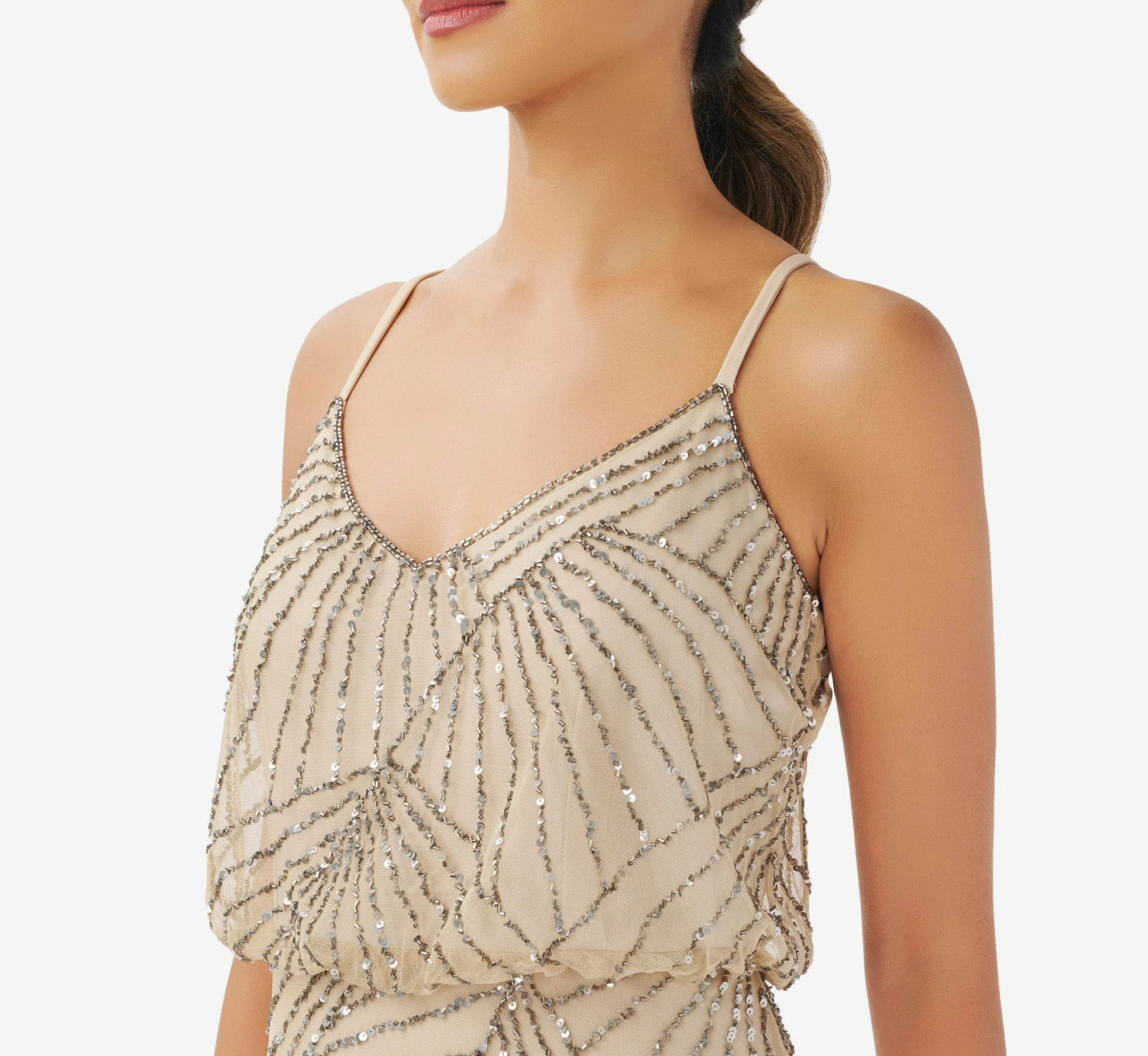 Adrianna Papell Hand-Beaded Blouson Long Sleeveless Gown In Nude 3 Adrianna Papell Hand-Beaded Blouson Long Sleeveless Gown In Nude - Image 3