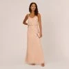 Adrianna Papell Hand-Beaded Blouson Long Sleeveless Gown In Blush