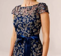 Adrianna Papell 3D Metallic Floral Embroidered Mesh Column Gown In Navy Rosegold 5 Adrianna Papell 3D Metallic Floral Embroidered Mesh Column Gown In Navy Rosegold -Adrianna Papell Shop AP1E210165 AO410 Regular Detail 0232fabb a2bc 4f76 848f b839f569aad3