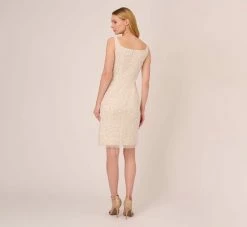 Adrianna Papell Sequin Beaded Dress With Square Neckline In Ivory Pearl 11 Adrianna Papell Sequin Beaded Dress With Square Neckline In Ivory Pearl -Adrianna Papell Shop AP1E210204 AG105 Regular Back