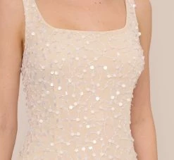 Adrianna Papell Sequin Beaded Dress With Square Neckline In Ivory Pearl 12 Adrianna Papell Sequin Beaded Dress With Square Neckline In Ivory Pearl -Adrianna Papell Shop AP1E210204 AG105 Regular Detail