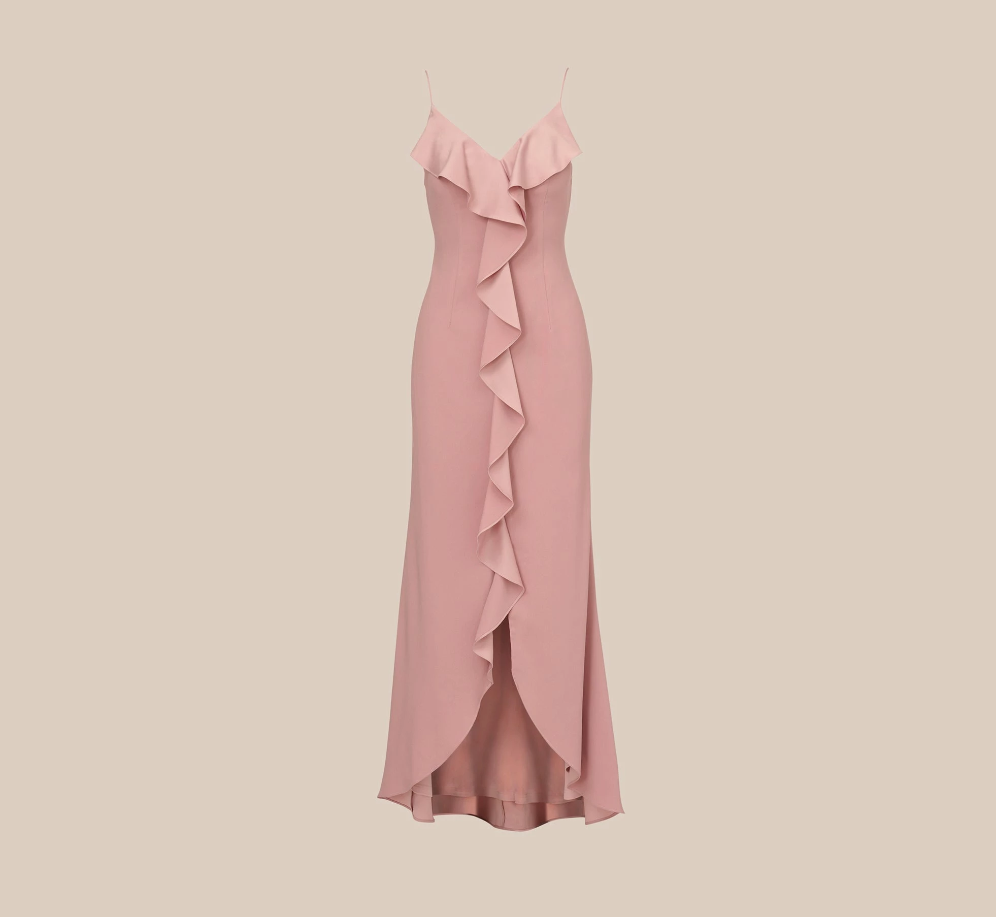 Adrianna Papell Satin Crepe Ruffle Front Long Gown In Steel Rose 7 Adrianna Papell Satin Crepe Ruffle Front Long Gown In Steel Rose - Image 7