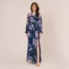 Adrianna Papell Floral-Print Long Shirred Chiffon Gown In Navy Multi