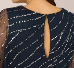 Adrianna Papell Plus Size Hand-Beaded Popover Long Dress In Midnight -Adrianna Papell Shop AP1E210218 AG410 Plus Lifestyle