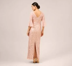 Adrianna Papell Hand-Sequined And Embroidered Illusion Long Column Gown In Blush Pearl -Adrianna Papell Shop AP1E210239 AP688 Regular Back