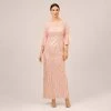 Adrianna Papell Hand-Sequined And Embroidered Illusion Long Column Gown In Blush Pearl