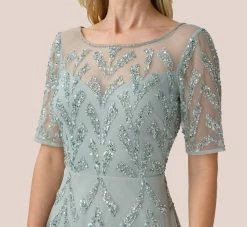 Adrianna Papell Hand-Beaded Illusion Midi-Length Fit-And-Flare Cocktail Dress In Frosted Sage 6 Adrianna Papell Hand-Beaded Illusion Midi-Length Fit-And-Flare Cocktail Dress In Frosted Sage -Adrianna Papell Shop AP1E210245 AG484 Regular Detail