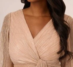 Adrianna Papell Metallic Crinkled Mesh Draped Long Gown In Light Gold 8 Adrianna Papell Metallic Crinkled Mesh Draped Long Gown In Light Gold -Adrianna Papell Shop AP1E210265 AA267 Regular Detail