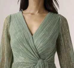 Adrianna Papell Metallic Crinkled Mesh Draped Long Gown In Green Slate 7 Adrianna Papell Metallic Crinkled Mesh Draped Long Gown In Green Slate -Adrianna Papell Shop AP1E210265 AA355 Regular Detail