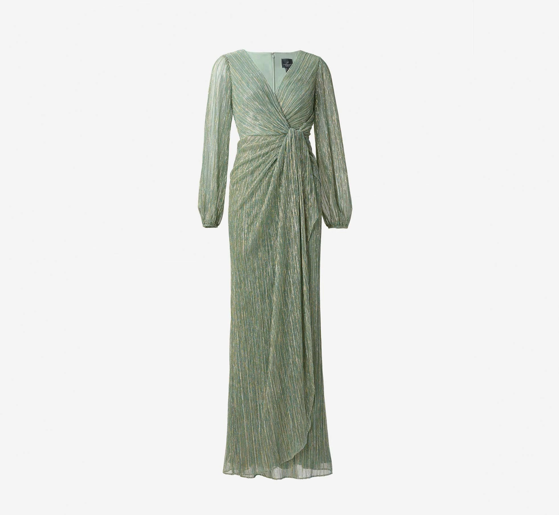 Adrianna Papell Metallic Crinkled Mesh Draped Long Gown In Green Slate 5 Adrianna Papell Metallic Crinkled Mesh Draped Long Gown In Green Slate - Image 5