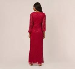 Adrianna Papell Metallic Crinkled Mesh Draped Long Gown In Scarlet 9 Adrianna Papell Metallic Crinkled Mesh Draped Long Gown In Scarlet -Adrianna Papell Shop AP1E210265 AB614 Regular Back