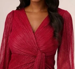 Adrianna Papell Metallic Crinkled Mesh Draped Long Gown In Scarlet 8 Adrianna Papell Metallic Crinkled Mesh Draped Long Gown In Scarlet -Adrianna Papell Shop AP1E210265 AB614 Regular Detail