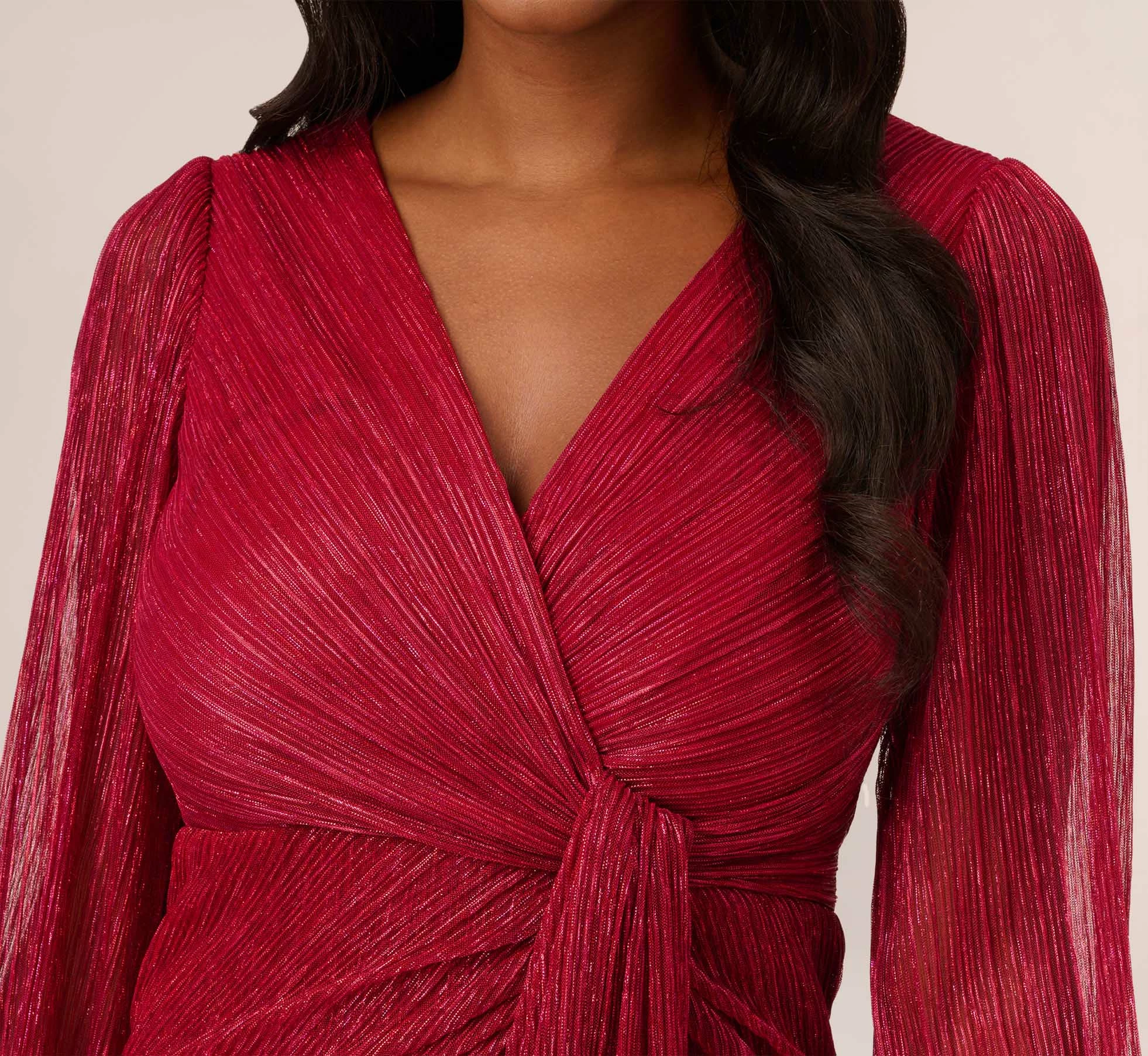Adrianna Papell Metallic Crinkled Mesh Draped Long Gown In Scarlet 3 Adrianna Papell Metallic Crinkled Mesh Draped Long Gown In Scarlet - Image 3