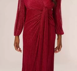 Adrianna Papell Metallic Crinkled Mesh Draped Long Gown In Scarlet 10 Adrianna Papell Metallic Crinkled Mesh Draped Long Gown In Scarlet -Adrianna Papell Shop AP1E210265 AB614 Regular Lifestyle
