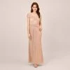 Adrianna Papell Metallic Rose Motif Off-The-Shoulder Long Gown In Rose Gold
