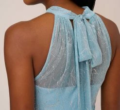 Adrianna Papell Floral Metallic Stencil Long Halter Gown In Light Blue 8 Adrianna Papell Floral Metallic Stencil Long Halter Gown In Light Blue -Adrianna Papell Shop AP1E210280 AA486 Regular Lifestyle