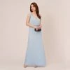 Adrianna Papell Hand-Beaded Illusion Long Blouson Gown In Elegant Sky