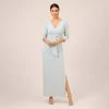 Adrianna Papell Metallic Knit Tie-Front Long Column Gown In Skyway