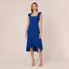 Adrianna Papell Ruffled Satin Crepe Midi-Length High/Low Cocktail Mermaid Dress In Violet Cobalt