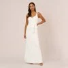 Adrianna Papell Satin Crepe Mermaid Gown With Tie Waist In Ivory