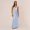 Adrianna Papell Satin Crepe Mermaid Gown With Tie Waist In Blue Breeze